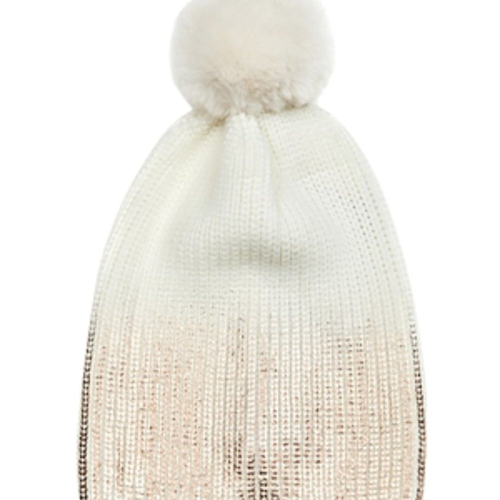 Jocelyn Faux Fur Pom Rose Gold Metallic‎ Ombre Knit Hat